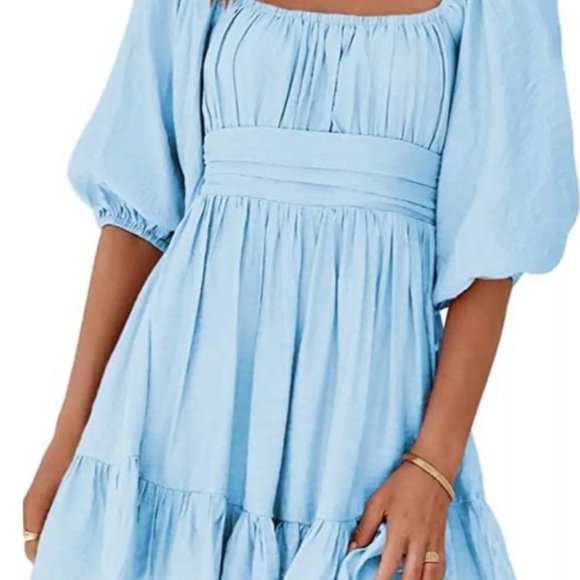 Exlura Baby Blue Smocked Balloon Sleeve Dress Size M NWT - Picture 2 of 4